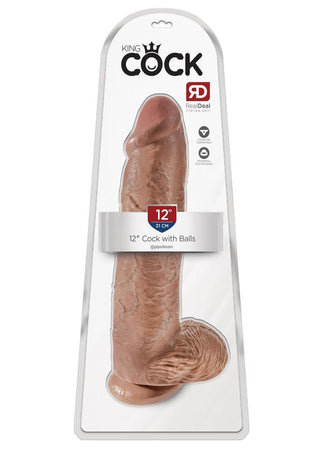 King Cock Dildo with Balls - Caramel/Tan - 12in