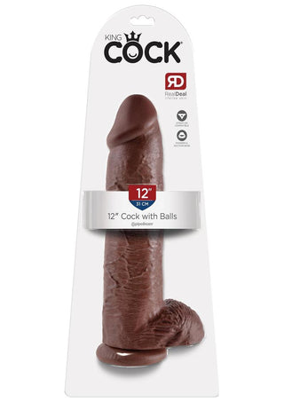 King Cock Dildo with Balls - Brown/Chocolate - 12in