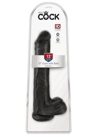 King Cock Dildo with Balls - Black - 13in