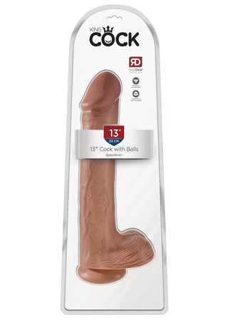 King Cock Dildo with Balls - Caramel/Tan - 13in