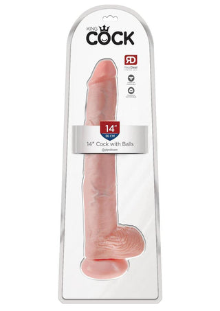 King Cock Dildo with Balls - Flesh/Vanilla - 14in