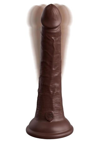 King Cock Elite Dual Density Vibrating Rechargeable Silicone Dildo with Remote Control - Chocolate - 7in