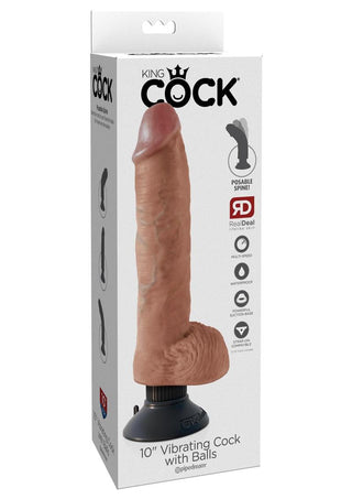 King Cock Vibrating Dildo with Balls - Caramel/Tan - 10in