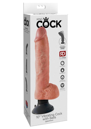 King Cock Vibrating Dildo with Balls - Flesh/Vanilla - 10in