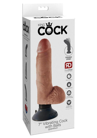 King Cock Vibrating Dildo with Balls - Caramel/Tan - 7in