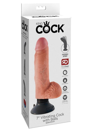 King Cock Vibrating Dildo with Balls - Flesh/Vanilla - 7in