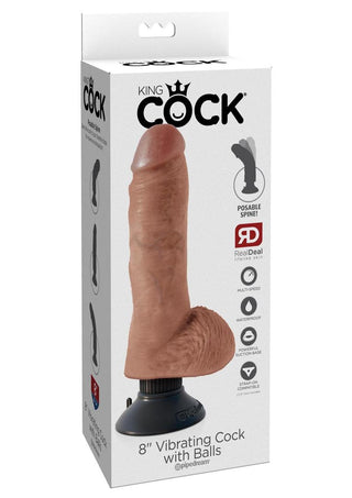 King Cock Vibrating Dildo with Balls - Caramel/Tan - 8in