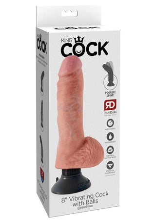 King Cock Vibrating Dildo with Balls - Flesh/Vanilla - 8in