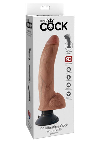 King Cock Vibrating Dildo with Balls - Caramel/Tan - 9in