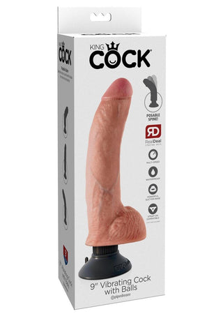 King Cock Vibrating Dildo with Balls - Flesh/Vanilla - 9in