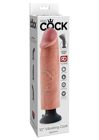 King Cock Vibrating Realistic Dildo Waterproof - Flesh - 10in