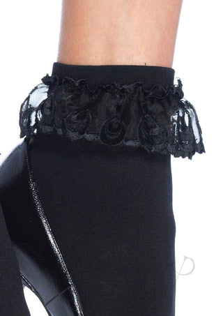 Leg Avenue Anklet with Lace Ruffle - Black - One Size