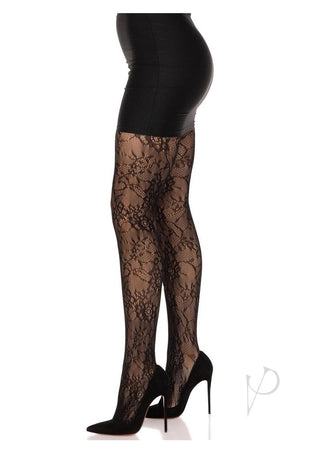 Leg Avenue Garden Rose Lace Tights - Black - One Size