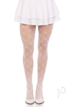 Leg Avenue Love Struck Heart Net Tights - White - One Size