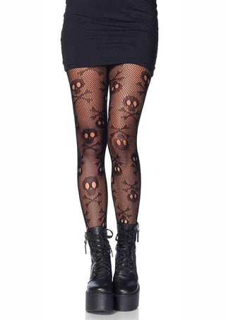 Leg Avenue Pirate Booty Skull Net Pantyhose - Black - One Size