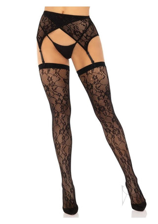 Leg Avenue Rachel Lace Thigh Highs and Crossover Garter Belt - Black - One Size - 2pc