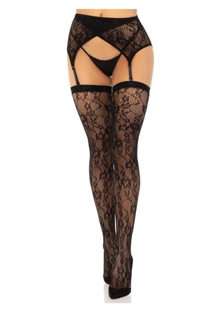 Leg Avenue Rachel Lace Thigh Highs and Crossover Garter Belt