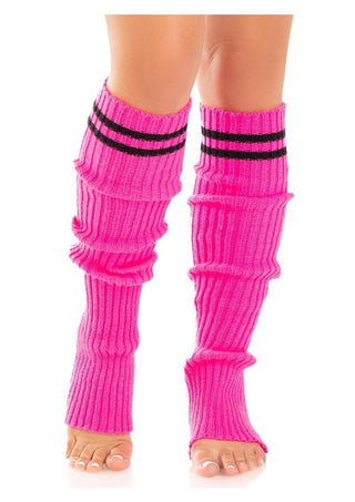 Leg Avenue Ribbed Stirrup Leg Warmers with Athletic Stripe