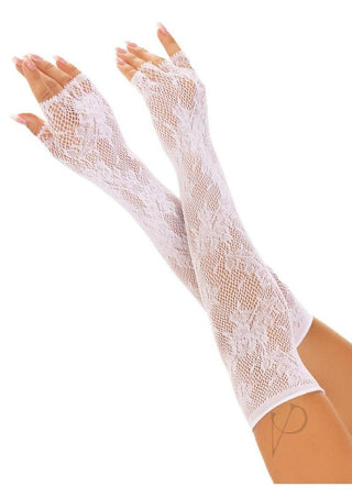 Leg Avenue Seamless Opera Length Floral Net Fingerless Gloves - White - One Size