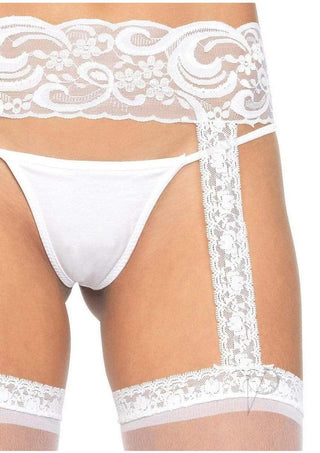 Leg Avenue Sheer Thi-Hi with Lace Garter Belt - White - One Size