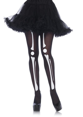 Leg Avenue Skeleton Print Bone Tights - Black/White - One Size