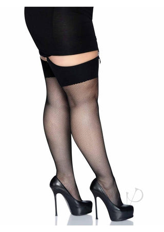 Leg Avenue Spandex Fishnet Stockings with Comfort Wide Band Top - 1x-2x - Black