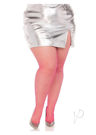 Leg Avenue Spandex Industrial Net Tights - 1x-2x - Neon Pink