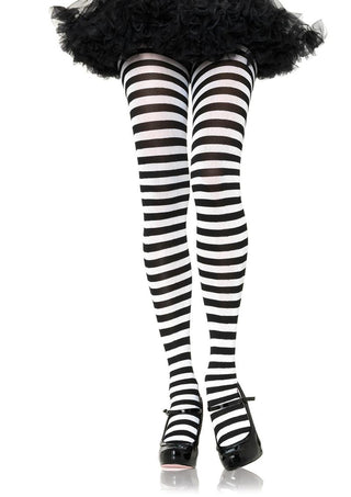 Leg Avenue Striped Tights - Black/White - Plus Size/Queen