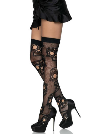 Leg Avenue Sugar Skull Net Thigh Highs