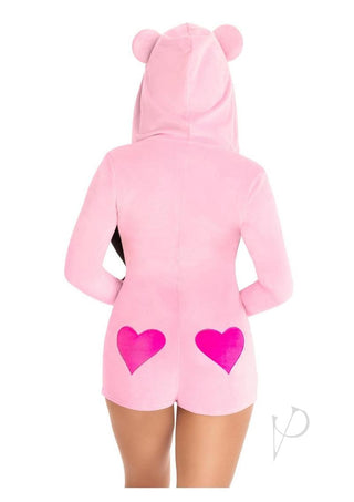 Leg Avenue Sweetheart Bear Velvet Zip Up Romper with Heart Accent - Pink - XSmall