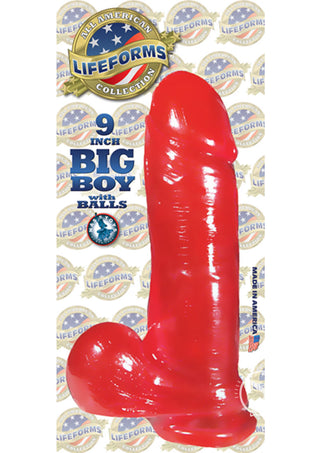 Lifeforms All American Collection Jelly Big Boy Dildo with Balls and Suction Cup - Red - 9in