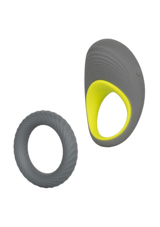 Link Up Edge Silicone Vibrating Cock Ring - Gray/Multicolor/Yellow