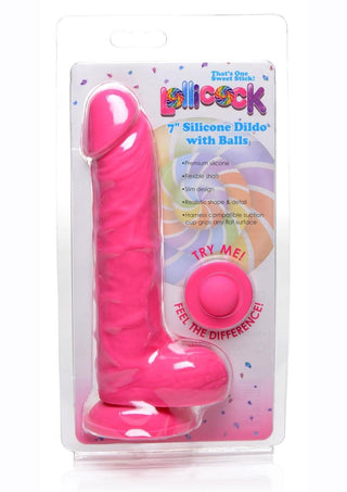 Lollicock Silicone Dildo with Balls - Cherry/Red - 7in