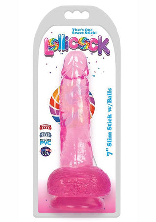 Lollicock Slim Stick Dildo with Balls - Cherry Ice - 7in