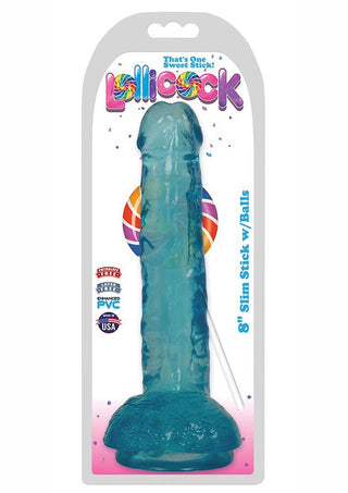 Lollicock Slim Stick Dildo with Balls - Berry Ice - 8in