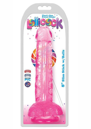 Lollicock Slim Stick Dildo with Balls - Cherry Ice - 8in