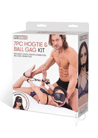 Lux Fetish Hogtie and Ball Gag Kit - Black - 7 Piece