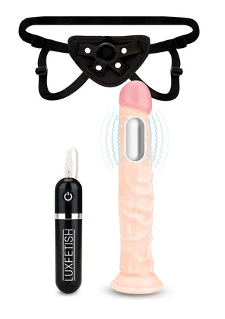 Lux Fetish Realistic Vibrating Dildo with Harness Remote Control - Flesh - 8.5in