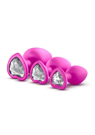 Luxe Bling Plugs Silicone Training Kit with White Gems (3 Size Kit - Pink