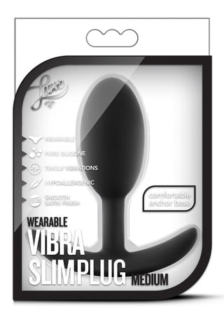 Luxe Wearable Vibra Slim Plug Silicone Butt Plug - Black - Medium