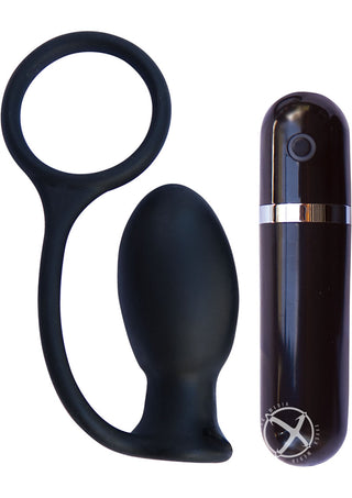 Mack Tuff Vibrating Butt Thriller Silicone Butt Plug with Cock Ring - Black