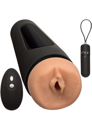 Main Squeeze The Original Vibro Ultraskyn Vibrating Masturbator with Bullet and Remote Control - Pussy - Flesh/Vanilla