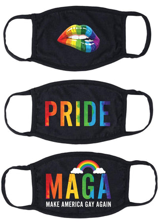 Maskerade Protective Mask Pride (Pride/ Gay Again/ Rainbow Kiss - Black - 3 Pack