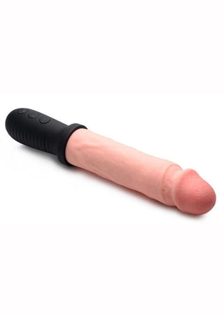 Master Series 8x Auto Pounder Rechargeable Silicone Vibrating and Thrusting Dildo with Handle - Flesh/Vanilla - 10in