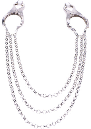 Master Series Affix Triple Chain Nipple Clamps - Metal/Silver