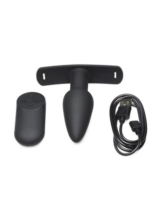 Master Series Bum-Tastic 28x Rechargeable Silicone Anal Plug with Harness and Remote Control