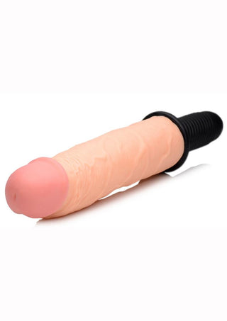 Master Series Onslaught XXL Vibrating Giant 9.75in Dildo Thruster - Flesh/Vanilla