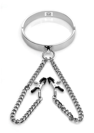 Mistress By Isabella Sinclaire Slave Collar with Nipple Clamps - Metal/Silver