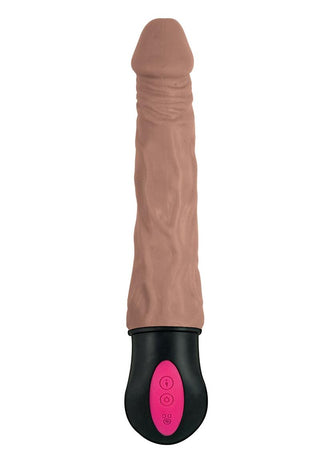 Natural Realskin Hot Cock 1 Rechargeable Warming Dildo - Brown/Chocolate - 7in