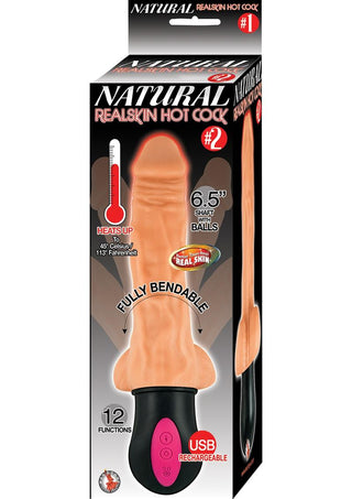 Natural Realskin Hot Cock #2 Rechargeable Warming Vibrator - Flesh/Vanilla - 6.5in